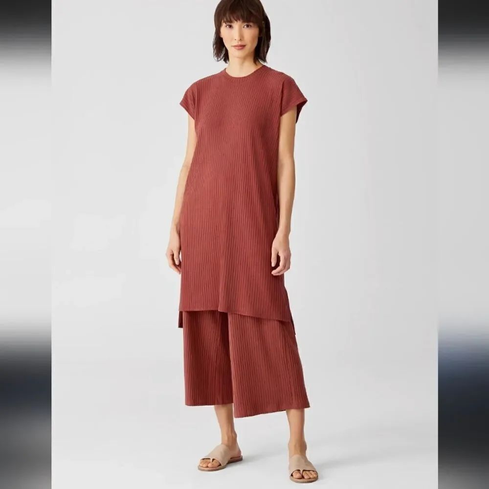 Eileen Fisher Ribbed Crew Neck Dress Terra Cotta size L - Picture 11 of 12